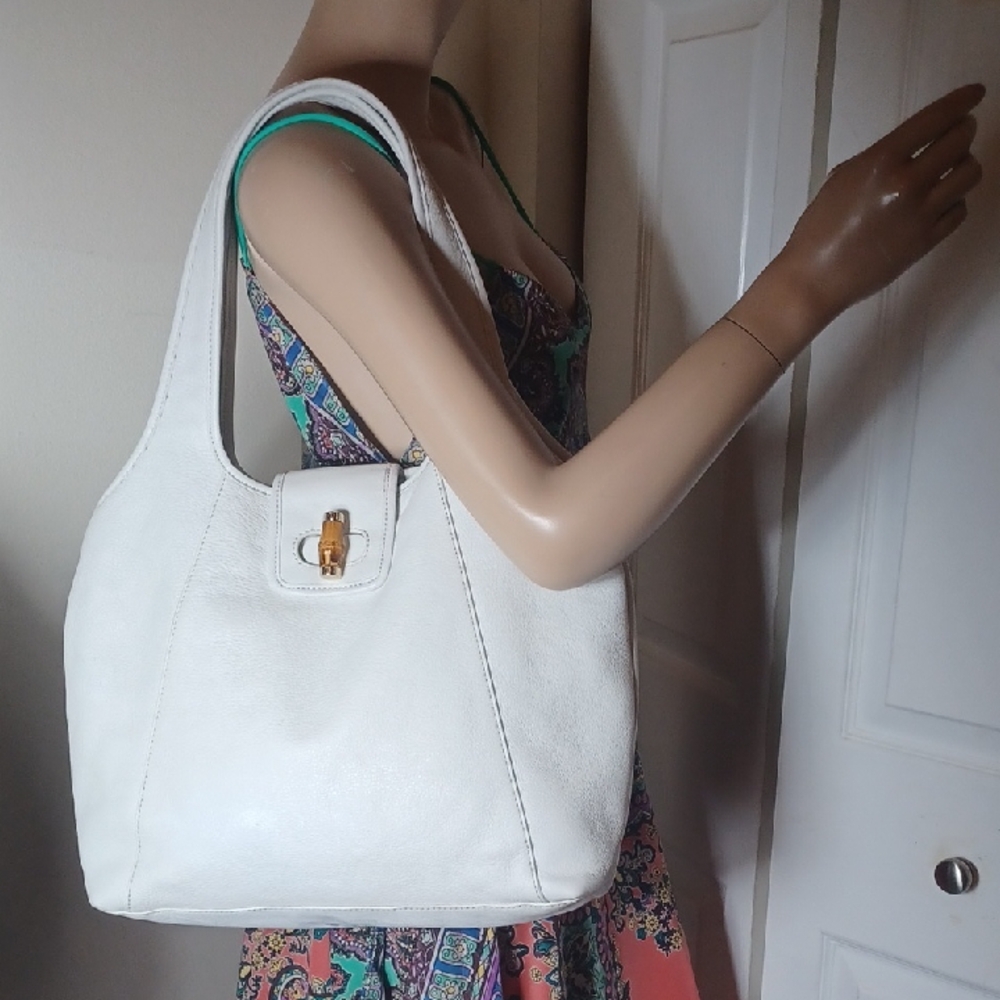 14IN PURE WHITE TALBOTS LEATHER BAG - Picture 3 of 17